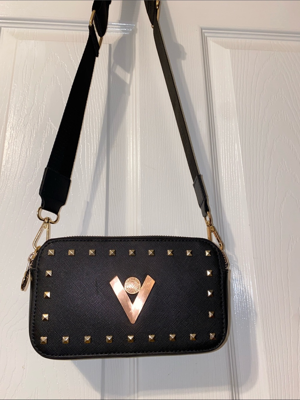 Valentino Orlandi Black Crossbody Bag with Gold Accents
